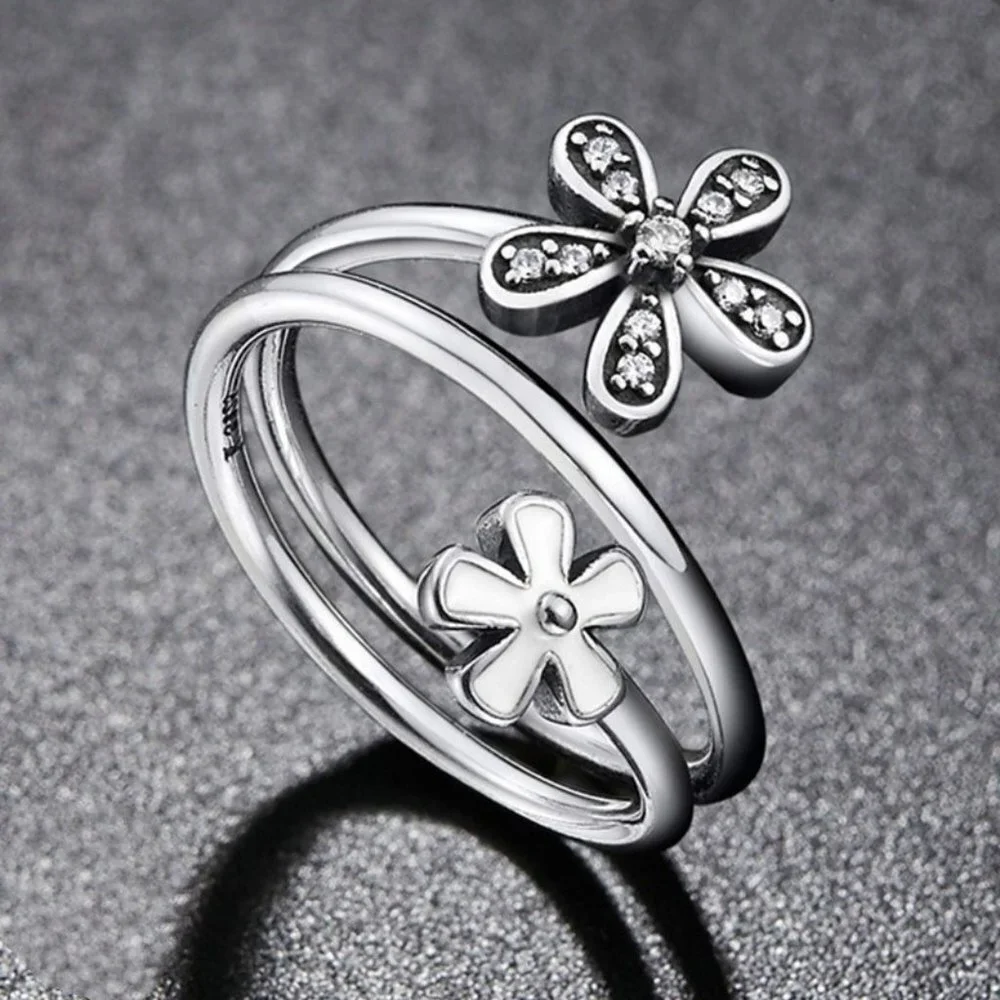 🎀925 Silver Plated New Fashion Cute Flower Design Ring, GPMB1504-8